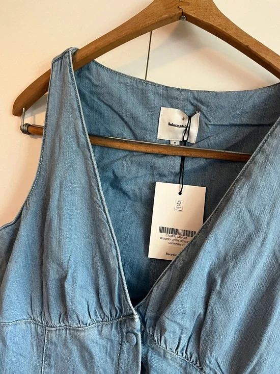 Reformation Sebastien Denim Midi Dress Size 8 NWT - Picture 10 of 16